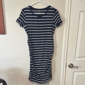 Old Navy Maternity Blue and White Ruched Sheath Midi Dress